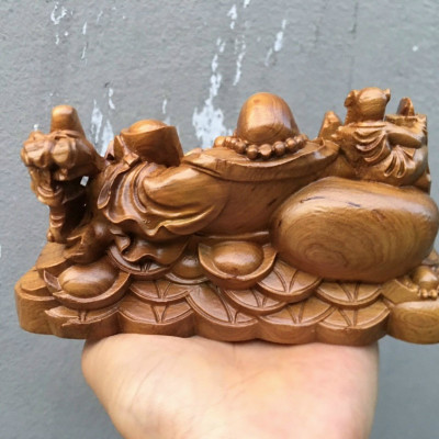 Tượng phật di lặc ngũ phúc mini bằng gỗ bách xanh kt 15×9×9cm