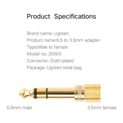 Ugreen UG2050320503TK Jack âm thanh chuyển đổi 6.3mm dương sang 3.5mm âm - HÀNG CHÍNH HÃNG