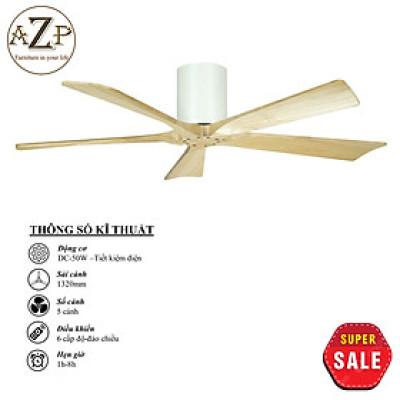 Siêu Sales QUẠT TRẦN AZP- 5 CÁNH GỖ, CÔNG XUẤT 50W, CÓ REMOTE- Hàng Nhập Khẩu