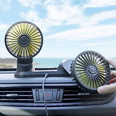 Quạt Đôi Mini Cao Cấp Xoay 360° – Làm Mát Không Khí Trên Ô Tô, Bàn Làm Việc, Cổng USB – Loại Tốt Tiện Dụng