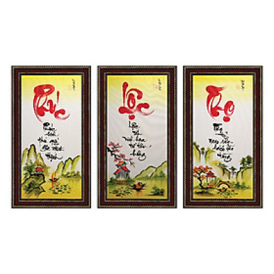 Tranh thư pháp bộ ba Phước Lộc Thọ (38 x 68 cm) Thế Giới Tranh Đẹp