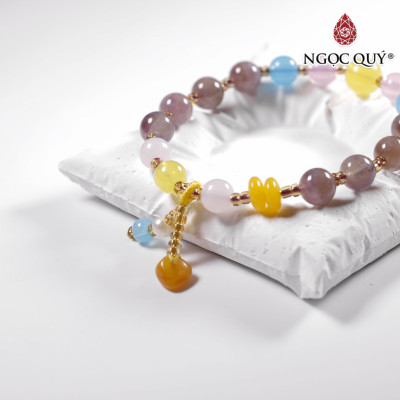 Vòng đá chalcedony đa sắc 8mm phối charm - Ngọc Quý Gemstones