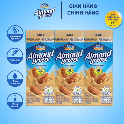 Blue Diamond - Thùng Sữa Hạt Hạnh Nhân ALMOND BREEZE vị Latte 180ml x 24 Hộp