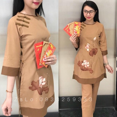 Đồ Lam Đi Chùa # Cách Tân Vải Kate Hoa In