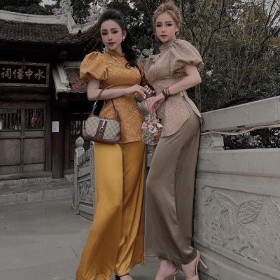 Đồ Lam Đi Chùa Gấm Tay Phồng Dệt 3D in Nổi