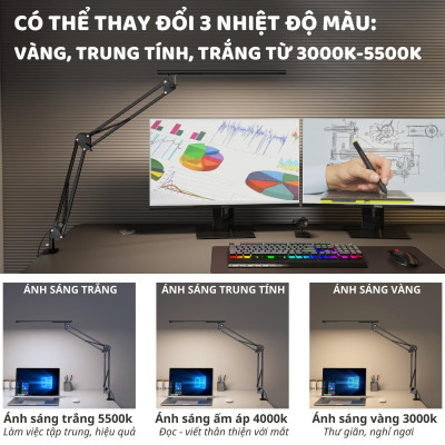 Đèn bàn học Led bảo vệ mắt Ergo Edge 3 DandiHome chống cận để làm việc, đọc sách cao cấp có thể kéo dài và gấp gọn 