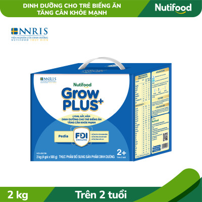 Sữa Bột GrowPLUS+ Biếng Ăn (Xanh) cho trẻ tăng cân khoẻ mạnh 2+ Hộp giấy 2 KG