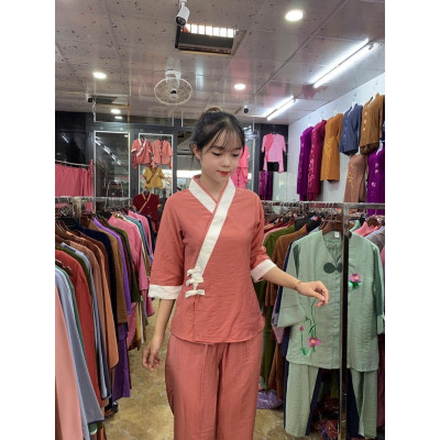 ĐỒ LAM ĐI CHÙA   3 NÚT Vải Tơ Cao Cấp