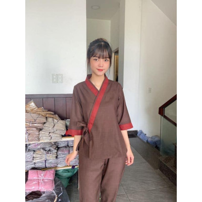 ĐỒ LAM ĐI CHÙA PHÁP PHỤC PHẬT GIÁO # xéo nhạt nơ viền to