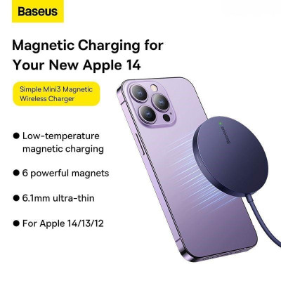 Đế sạc không dây Baseus Simple Mini3 Magnetic Wireless Charger 15W (CCJJ040012)- hàng chính hãng