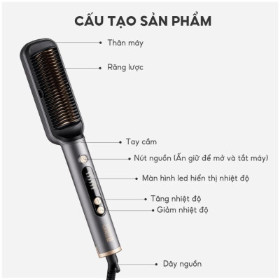 Lược điện chải tóc Lê Bên Làng LBL3055 inon âm chống xơ rối, kèm gương - Hàng chính hãng