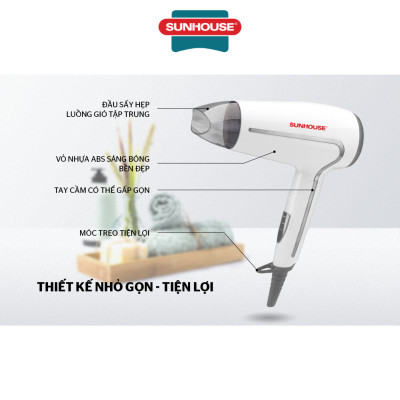 Máy sấy tóc 1500W Sunhouse SHD2308W - Hàng Chính Hãng