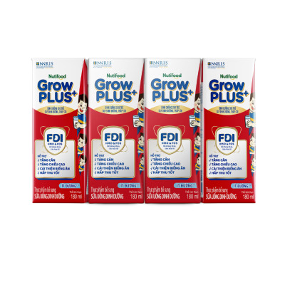 Thùng SBPS Nutifood GrowPLUS+ Suy Dinh Dưỡng Ít đường - Tăng Cân, Tăng Chiều Cao (48 Hộp x 180ml)