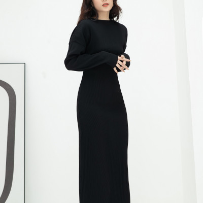 Đầm thun gân đen NGADO , đầm thun nữ , đầm midi , đầm dạo phố