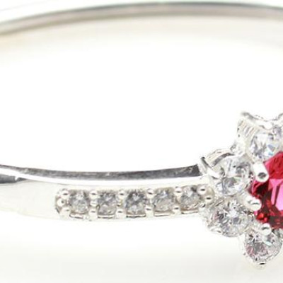 Vòng Tay, Lắc Tay Nữ BẠC HIỂU MINH LTU314 Dạng Kiềng Hoa Đá Đỏ Lấp Lánh