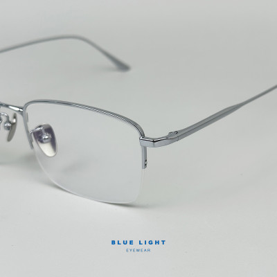 Gọng Kính Cận, Kính Giả Cận Nam Nữ BLUE LIGHT TITANIUM Cao Cấp Siêu Nhẹ, Mắt Vuông Nửa Gọng, Màu Bạc, Đen