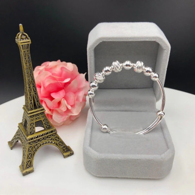 Vòng Tay Lắc Tay Cho Bé Bạc Ta Hình Bi Phay Free Size BẠC HIỂU MINH LTE530