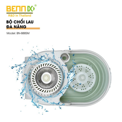 Cây Lau Nhà Tách Nước Bẩn Thông Minh, Chổi Lau Nhà Tự Vắt Xoay 360 Độ Bennix BN-888SM Kèm Thùng Có Bánh Xe- Hàng Chính Hãng