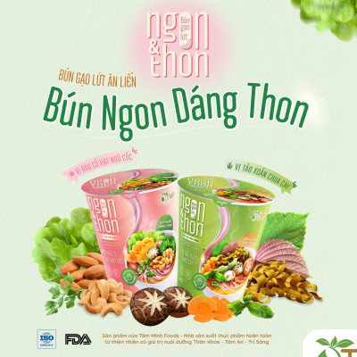 Thùng 24 ly bún gạo lứt ăn liền NGON & THON - Vị rau củ hạt ngũ cốc