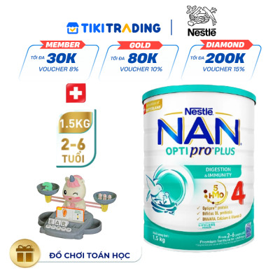 Sữa bột Nestlé NAN OPTIPRO PLUS 4 1500g/lon với 5HMO Giúp tiêu hóa tốt + Tăng cường đề kháng (2 - 6 tuổi) - Tặng Đồ chơi toán học cân bằng