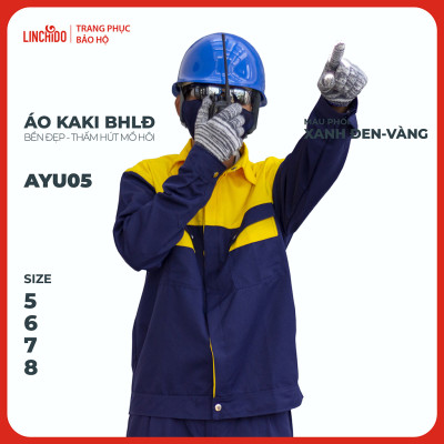 Áo Kaki đồng phục công nhân thoáng mát bền đẹp thấm hút mồ hôi màu phối xanh đen vàng - Mã AYU05