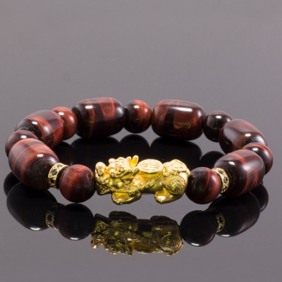 Vòng tay đá thạch anh mắt hổ nâu đỏ phối tỳ hưu bạc mạ vàng (12mm) Ngọc Quý Gemstones