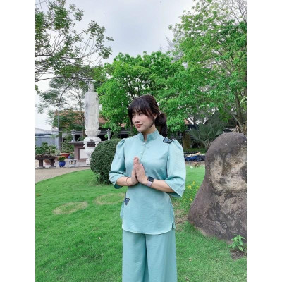 ĐỒ LAM ĐI CHÙA  Mẫu Bướm Kết Cườm Vải Lụa Đẹp Mịn