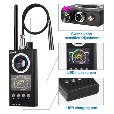 ROGTZ - Máy dò Camera ẩn Máy ghi âm GPS Tín hiệu di động Tín hiệu vô tuyến K68 Detector Pin Lithium 1200mAh Thời gian sử dụng 8-10 tiếng Sạc nhanh Kích thước siêu nhỏ Khu vực dò rộng Văn phòng Khách sạn Nhà ở Oto Hàng Chính Hãng