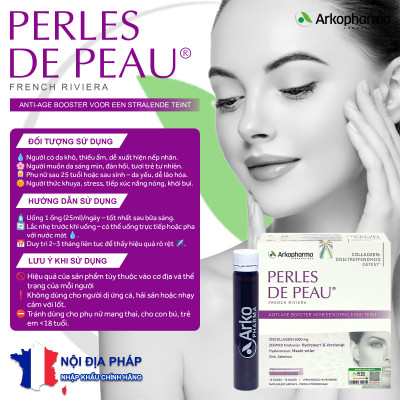 Nước uống collagen marin 5000mg Perles De Peau Arkopharma hộp 10 ống dưỡng ẩm đẹp da ngừa lão hóa – Nhập khẩu chính hãng Pháp