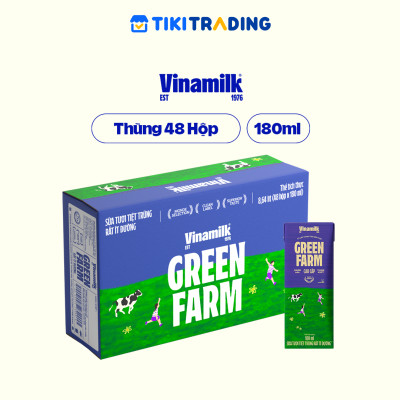 Thùng 48 Hộp Sữa Tươi Tiệt Trùng Vinamilk Green Farm Rất ít đường - Lốc 4 Hộp 180ml