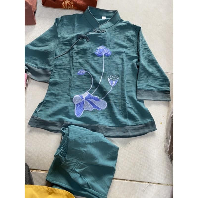 Đồ Lam Đi Chùa # Sẫm Phối 2Nút # Đồ Bộ Nữ #Quần Áo Nữ