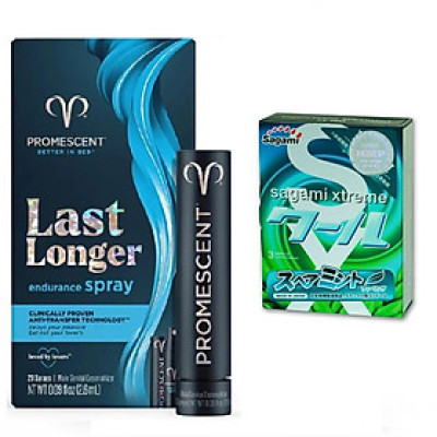 Xịt Hỗ Trợ Phái Mạnh Promescent Chính Hãng Từ Mỹ Kèm Bao Cao Su Sagami Nhật Bản