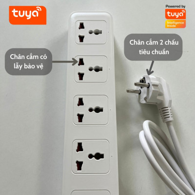 Ổ Cắm Dài Thông Minh Wifi TUYA 4 Chấu & 2 cổng USB, điều khiển độc lập app Tuya Smart Life, Hẹn giờ Bật Tắt