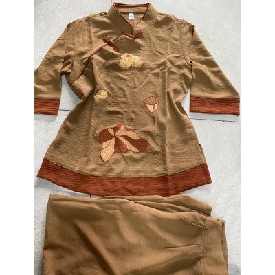 Đồ Lam Đi Chùa # Sẫm Thêu Vải Đũi Cao Cấp # Đồ Bộ # Quần Áo Nữ