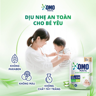 Combo 2 Túi Nước Giặt Omo Matic Cho Quần Áo Bé Yêu Chiết Xuất Tràm Trà Và Nha Đam Dịu Nhẹ 3.6KG