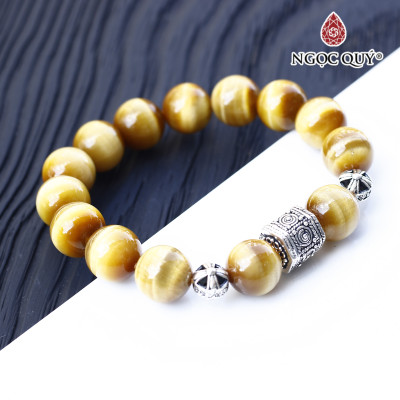 Vòng đá thạch anh mắt hổ AAA phối charm bạc mệnh thổ,kim - Ngọc Quý