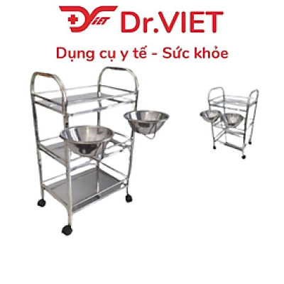 Xe đẩy Inox DrViet - 35x50 - 3 tầng - Không hộc - 2 vòng thau