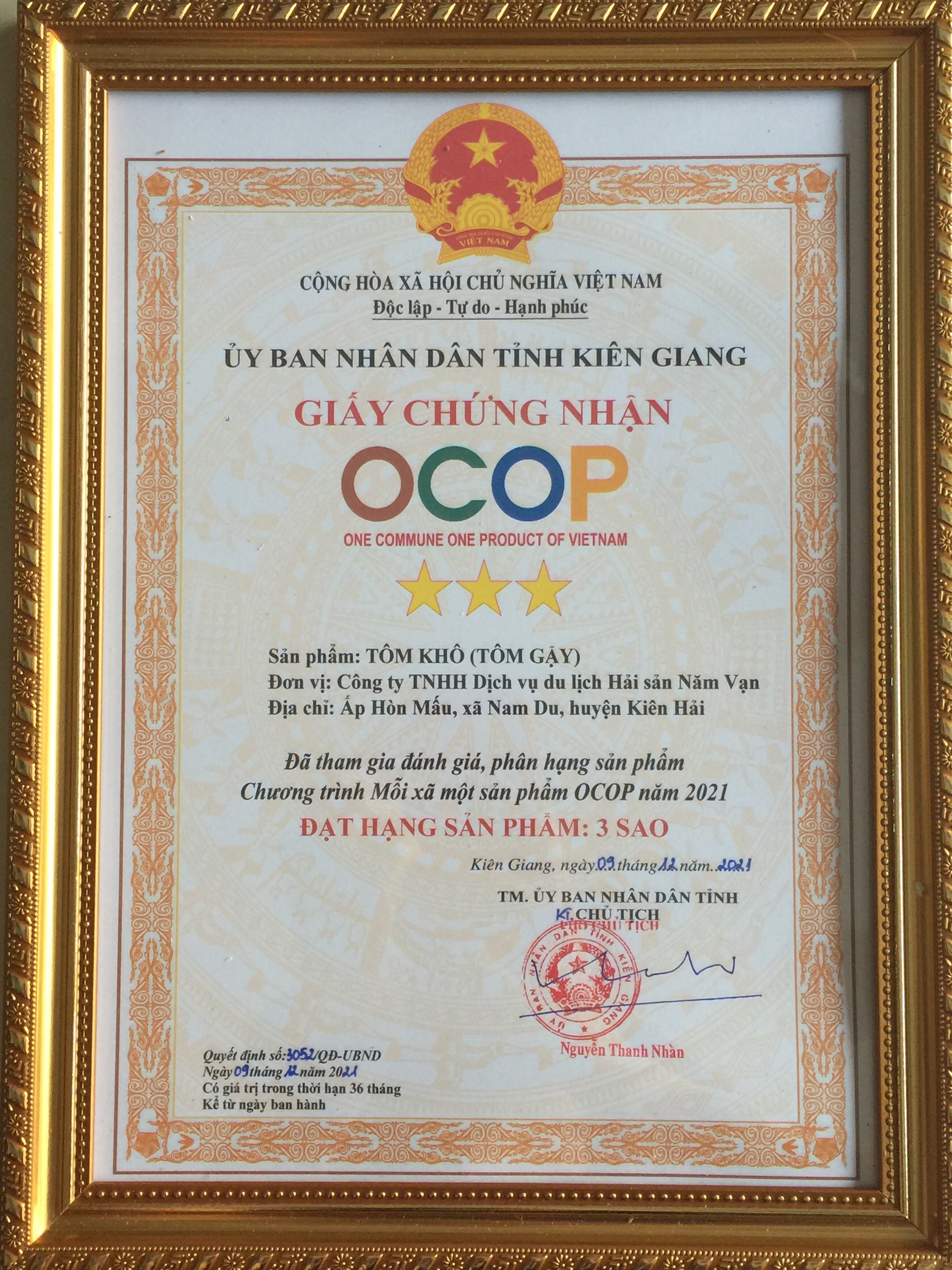 Chứng Nhận OCOP Tôm Khô