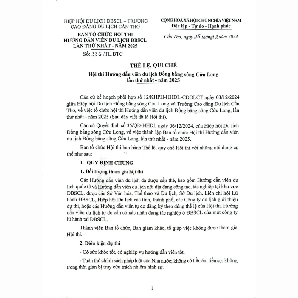 Phiếu Đăng Ký, Thể Lệ, Qui Chế Hội Thi HDV Du Lịch ĐBSCL 2025 Lần I