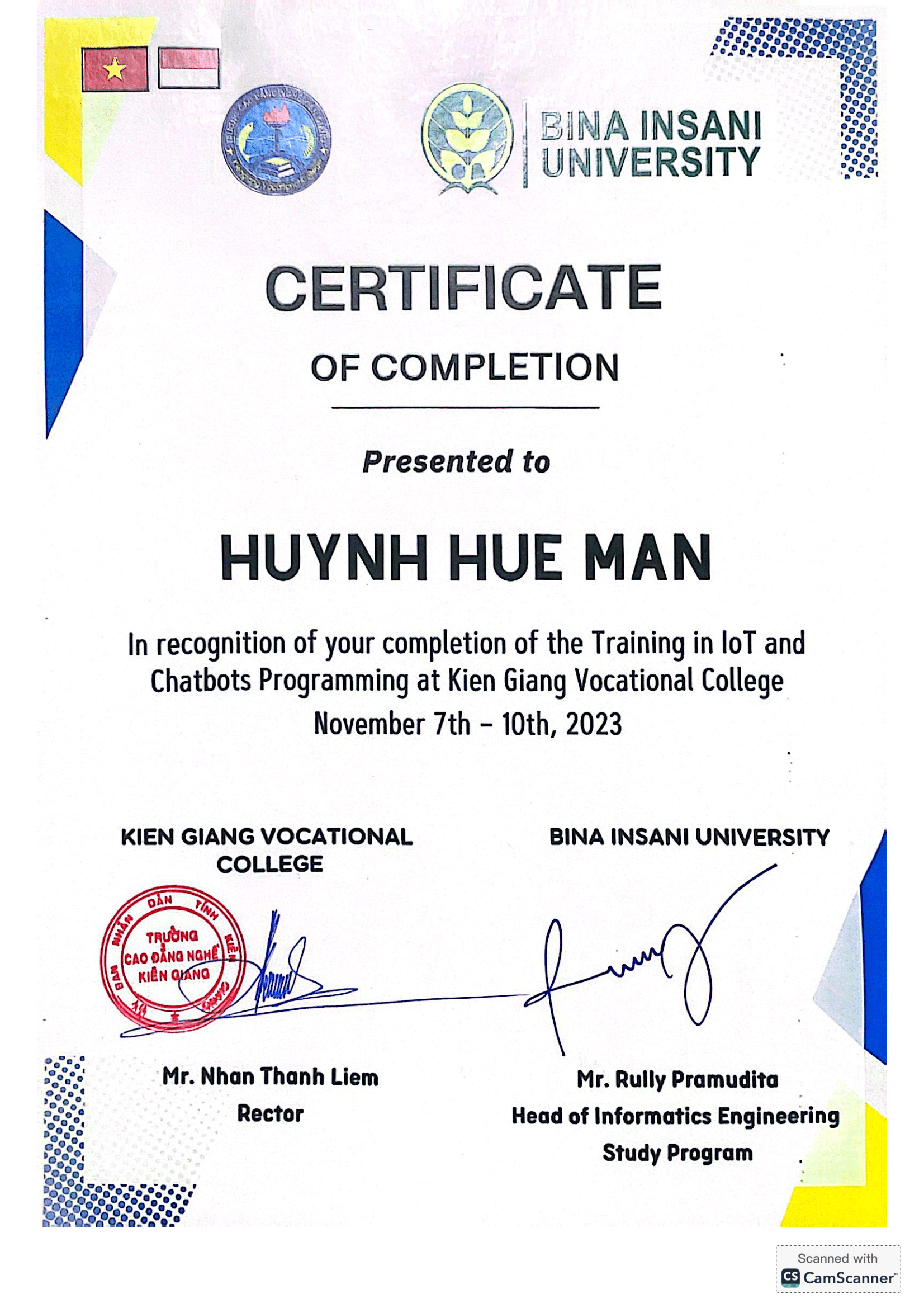 Giấy Chứng Nhận Tham Gia Khoa Lập Trình Indonesia
