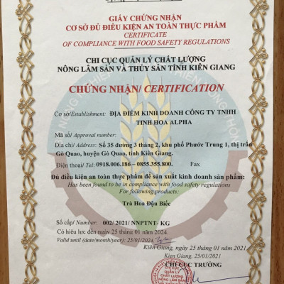 Giấy Kiểm Nghiệm - Báo Cáo Chất Lượng - Các Chứng Nhận - OCOP Công Ty TNHH Tinh Hia Alpha