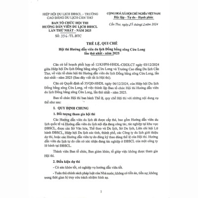 Phiếu Đăng Ký, Thể Lệ, Qui Chế Hội Thi HDV Du Lịch ĐBSCL 2025 Lần I