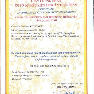 Giấy chứng nhận cơ sở đủ điều kiện an toàn thực phẩm