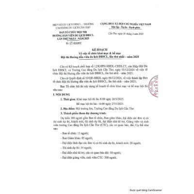 Kế Hoạch Tổ Chức Khai Mạc Và Bế Mạc Hội Thi Hdv Du Lịch ĐBSCL, Lần Thứ Nhất Năm 2025