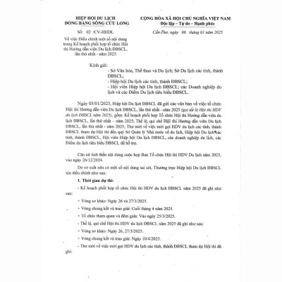 Công Văn Điều Chỉnh 1 Số Nội Dung Kế Hoạch