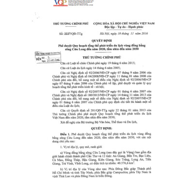 Quyết Định Số 287/QĐ-TTg Của Thủ Tướng Chính Phủ: Phê Duyệt Quy Hoạch Vùng Đồng Bằng Sông Cửu Long Thời Kỳ 2021 - 2030, Tầm Nhìn Đến Năm 2050
