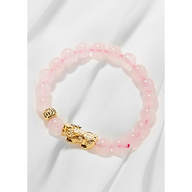 Vòng tay đá thạch anh hồng thiên nhiên phối tỳ hưu mạ vàng Ngọc Quý Gemstones