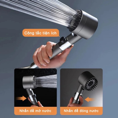 Vòi tắm hoa sen KG28  4in1 kèm đầu cọ massage 3 chế độ nước, đầu vòi có lõi lọc cao cấp tặng kèm dây sen 1m5- Hàng chính hãng