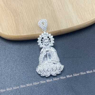 Mặt Dây Chuyền Nam Nữ Bạc Ta Hình Phật Bà Quan Thế Âm Bồ Tát Đính Đá Nhân Tạo Cao Cấp Chính Hãng Bạc Hiểu Minh MDN485