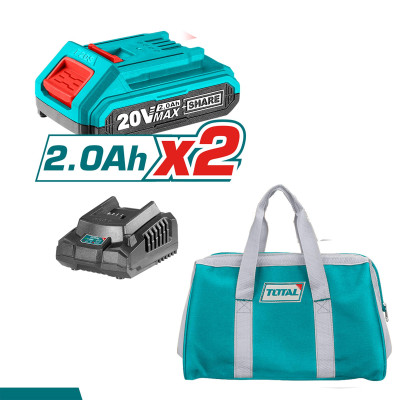 BỘ COMBO MÁY KHOAN BÚA VÀ MÁY BẮN BU LÔNG PIN 20V (2 pin 2.0Ah + sạc) TOTAL TCKLI2017 - HÀNG CHÍNH HÃNG
